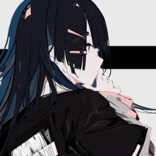 😕 ragazza anime, capelli scuri, arte, illustrazione, manga, ritratto telegram sticker