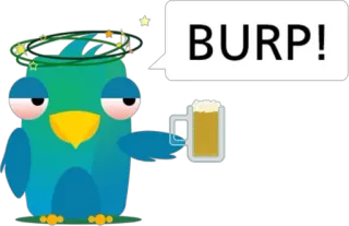 🍻 BURP! pássaro, bêbado, cerveja, arroto, desenho animado, álcool telegram sticker
