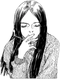 🤔 женщина, сигарета, курение, мода, иллюстрация, рисунок telegram sticker