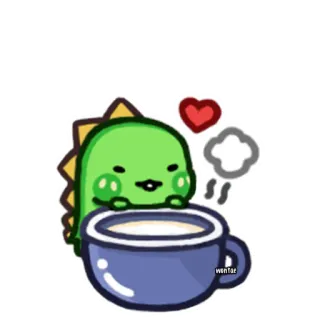 ☕️ wenfar 恐龙, 咖啡, 卡哇伊, 可爱, 卡通, 贴纸 whatsapp sticker
