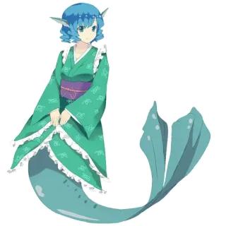 💚 anime, mermaid, kimono, blue hair, fantasy, girl telegram sticker