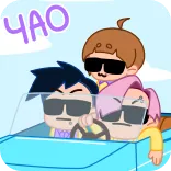 ⭐ ЧАО car, driving, sunglasses, friends, road trip, cartoon, bye, greeting telegram sticker