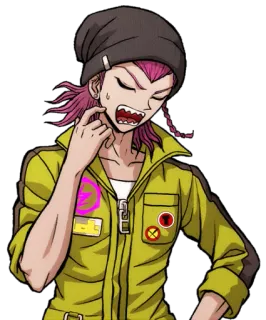 😓 Kazuichi Souda Danganronpa Anime, Pelo rosa, Mecánico, Nervioso, Videojuego, Danganronpa telegram sticker