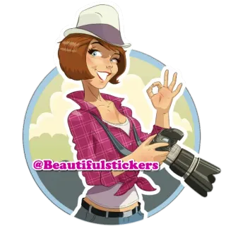 😉 @Beautifulstickers mulher, chapéu, fotógrafo, câmera, ok, adesivo telegram sticker