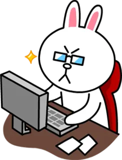 🎮 Brown (LINE FRIENDS) kelinci, komputer, marah, kacamata, meja, kartun telegram sticker
