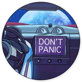 🤘 DON'T PANIC bez paniki, samochód, cyfrowy, kosmos, ziemia, podróże telegram sticker