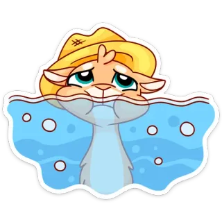 😐 Desenho animado, Animal, Gato, Água, Afogamento, Aflito, Triste, Fofo telegram sticker