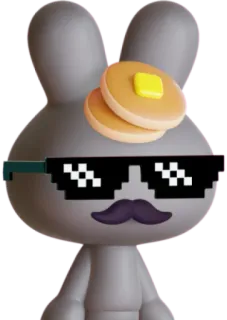 😂 coelho, panquecas, óculos de sol, bigode, desenho animado, adesivo, fofo telegram sticker
