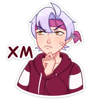 🤔 XM Anime, Desenho animado, Sticker, Roxo, Moletom com capuz, Pensativo, XM telegram sticker