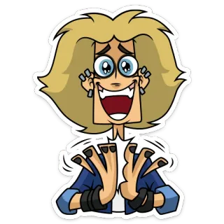 😃 만화, 캐릭터, 금발, 신남, 행복, 웃긴 telegram sticker