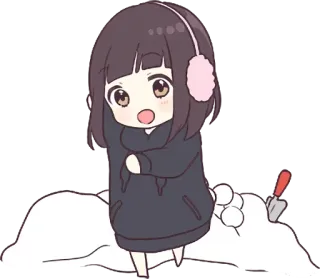 ☺ аниме девушка, мило, зима, снег, холод, каваи telegram sticker