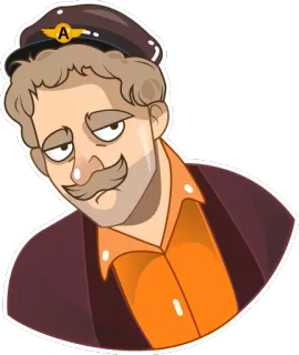 😐 man, pilot, aviation, character, mustache, hat telegram sticker