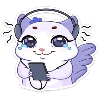 🎧 animal, cat, headphones, tablet, cute, sticker whatsapp sticker