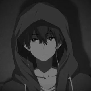 🌟 anime, hoodie, boy, sad, monochrome telegram sticker