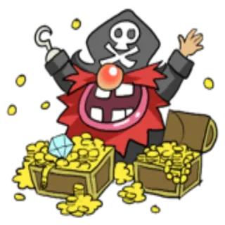 💰 bajak laut, harta karun, emas, kartun, tengkorak, tulang bersilang, tangan kait whatsapp sticker