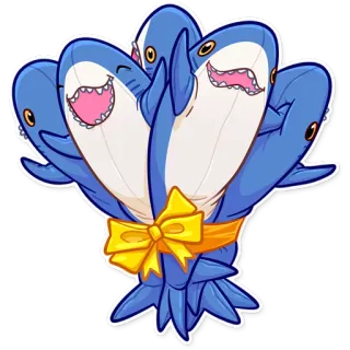 💐 requin, bouquet, mignon, dessin animé, animal, mer, océan, drôle telegram sticker
