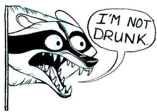 ❌ I'M NOT DRUNK. rakun, binatang, lucu, bendera, mabuk, kartun telegram sticker