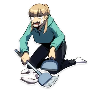 🧹 crying, sad, cleaning, woman, anime, cartoon telegram sticker