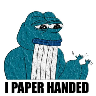 😭 Pepe the Frog I PAPER HANDED Пепе, лягушка, слабые руки, интернет-мем, мем whatsapp sticker