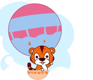 🐯 tiger, hot air balloon, cartoon, animal, cute, sky, clouds telegram sticker
