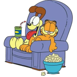 🍿 Garfield Garfield, Odle, gato, cachorro, desenho animado, preguiçoso, pipoca telegram sticker