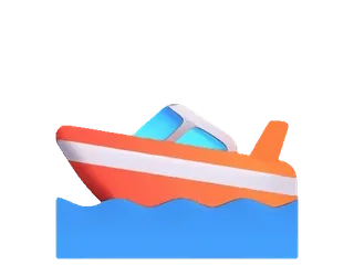 🚤 보트, 바다, 선박, 주황색, 흰색, 파란색 telegram sticker