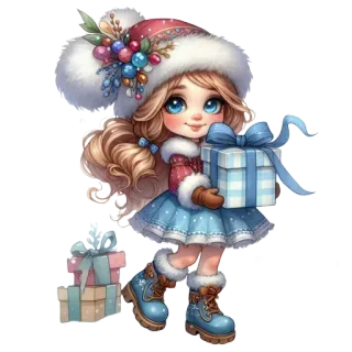 🧸 คริสต์มาส, ผู้หญิง, ของขวัญ, ฤดูหนาว, งานเฉลิมฉลอง, การ์ตูน, น่ารัก, วันหยุด whatsapp sticker