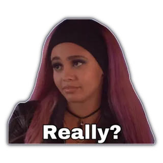 🙄 Really? mujer, de verdad, duda, pregunta, meme, expresión, pelo morado telegram sticker