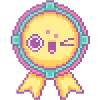 😉 Pixel art, Kawaii, Dễ thương, Nháy mắt, Vàng, Nhân vật, Sticker telegram sticker
