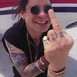 🖕 Ozzy Osbourne ozzy, osbourne, mittelfinger, rock, sänger, tattoo, metal telegram sticker