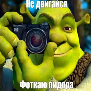 📸 Shrek Не двигайся
Фоткаю пидора アニメ, オーガ, カメラ, 撮影, 失礼 telegram sticker