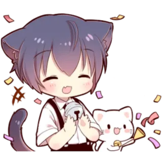 🍓 gato, anime, fofo, kawaii, chibi, celebração, confete telegram sticker