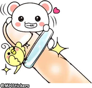 😏 @MHStickers 귀여운, 카와이, 스티커, 곰, 병아리, 폰, 반짝이 telegram sticker
