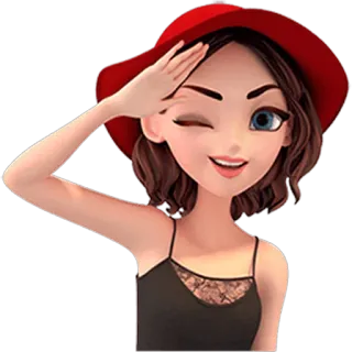 👋 dziewczyna, kapelusz, mrugnięcie, kreskówka, uroczy telegram sticker