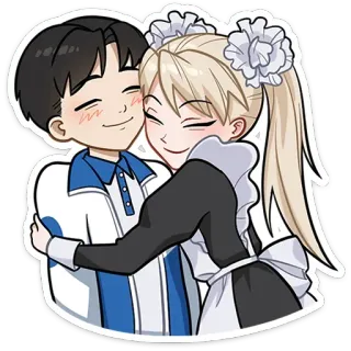 🤗 couple, anime, hug, cartoon, maid, smiling telegram sticker