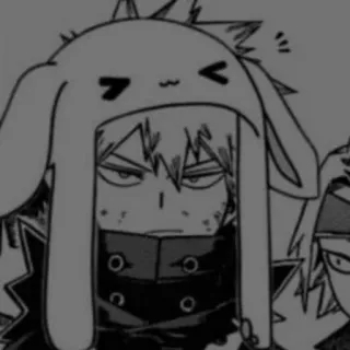 😑 Bakugo My Hero Academia anime, manga, bakugo, my hero academia, bunny hat, kawaii, cartoon telegram sticker