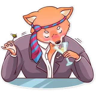 🍸 renard, animal, boire, martini, costume, dessin animé whatsapp sticker