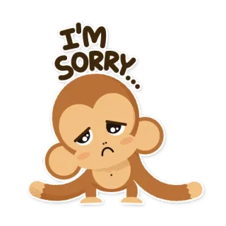 😥 I'M SORRY monyet, maaf, permintaan maaf, kartun, imut, pemaafan telegram sticker