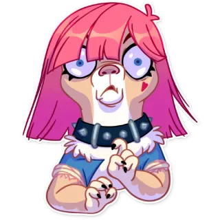 😨 desenho animado, cabelo rosa, coleira, animal, personagem whatsapp sticker