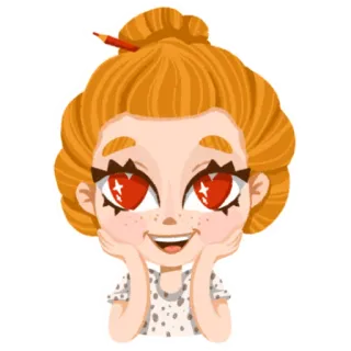 😍 dessin animé, fille, cheveux roux, coeurs, mignon, personnage, yeux whatsapp sticker