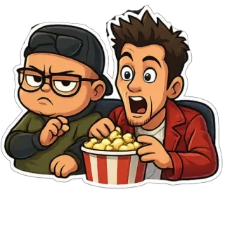 🍿 Film schauen, Popcorn, Cartoon, Freunde, Aufgeregt, Filmnacht telegram sticker