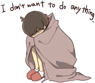 😞 I don't want to do anything. smutny, samotny, przygnębiony, koc, kreskówka telegram sticker