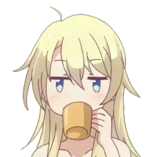 🥤 Anime, Fille, Boire, Tasse, Endormi(e), Mignon(ne) whatsapp sticker