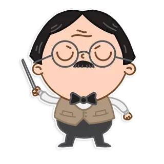 🛫 sticker, cartoon, character, teacher, conductor, bow tie, glasses telegram sticker