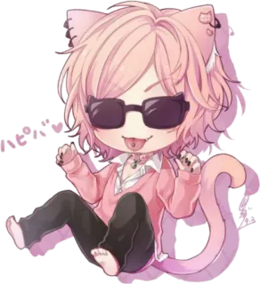 😻 Anime, Gato, Rosa, Gafas de sol, Chibi telegram sticker