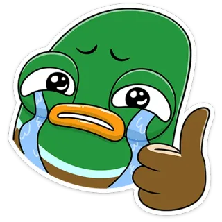👍 anatra, lacrime, piangere, pollice su, emoticon, adesivo, cartone animato whatsapp sticker