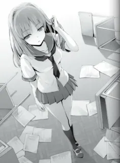 🤔 Anime, Schooluniform, Meisje, Student, Klaslokaal, Manga telegram sticker