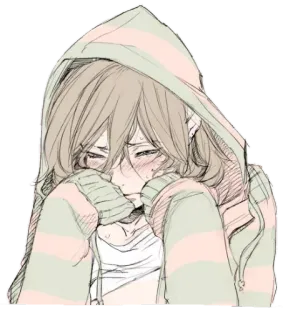 😭 Anime, Chica, Sudadera con capucha, Triste, Llorando, Emocional, Manga telegram sticker