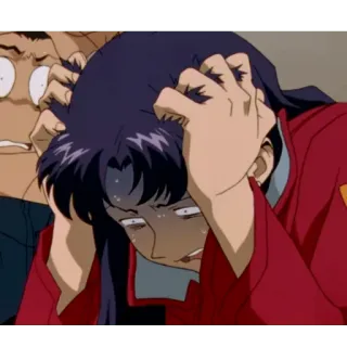 😨 Misato Katsuragi Neon Genesis Evangelion anime, nervous, misato, evangelion, distressed, frustrated telegram sticker