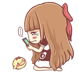 😔 Cartoon, Traurig, Emoji, Mädchen, Weinend, Handy, Sticker telegram sticker